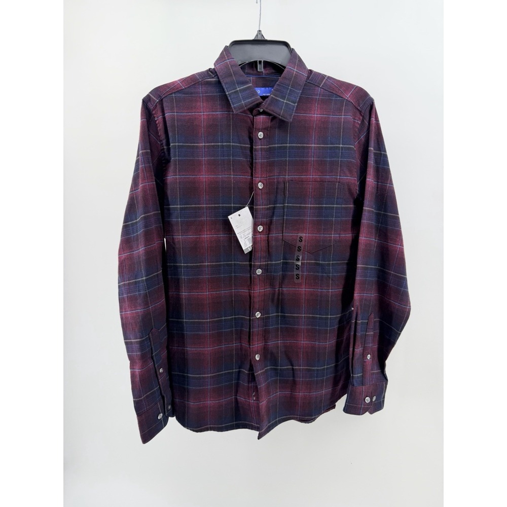 Apt 9 Mens Burgundy Plaid Long Sleeve Button Front Stretch Flannel Shirt Size S